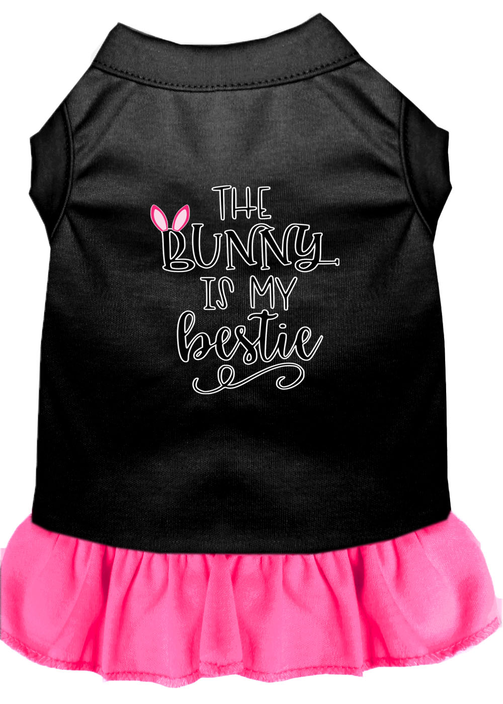 Bunny is my Bestie Screen Print Dog Dress Black with Bright Pink Med